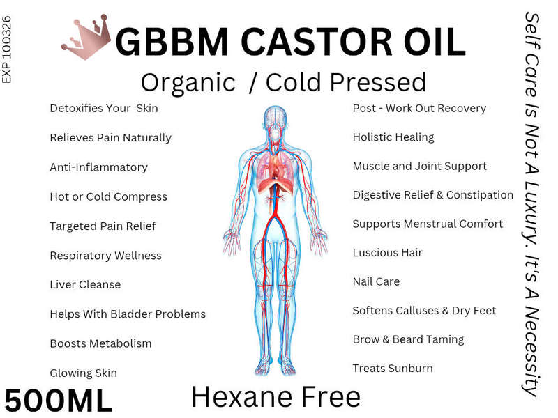 500ml Castor Oil (Organic,Cold Pressed & Hexane Free)