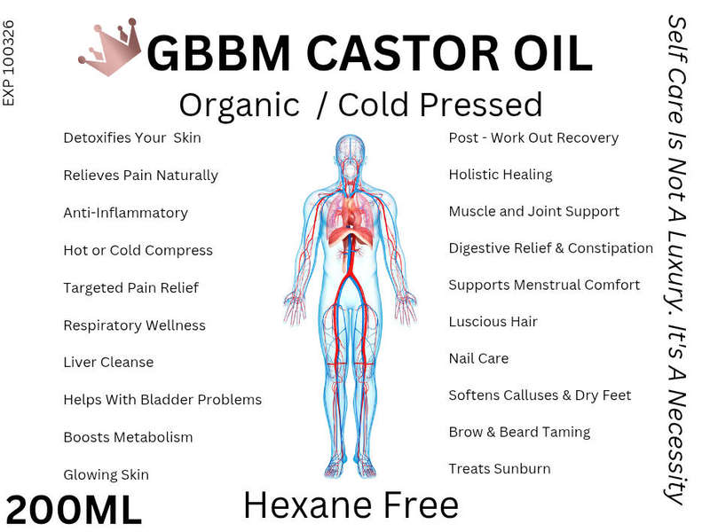 200ml Castor Oil (Organic,Cold Pressed & Hexane Free)