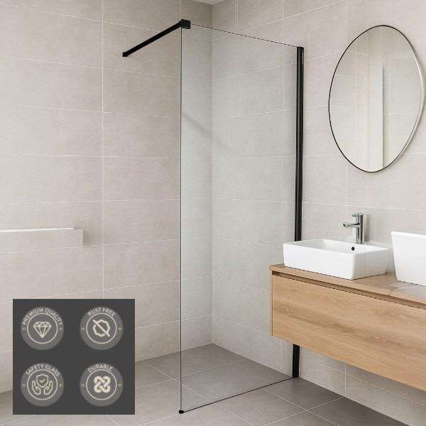 NAYA - Eclipse Shower Screen Clear Black 1500x2000x8mm