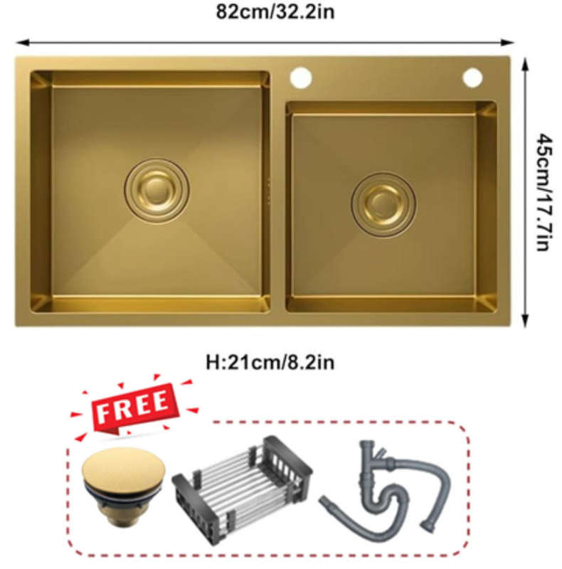 AIYI STAINLESS STEEL DOUBLE SINK GOLD