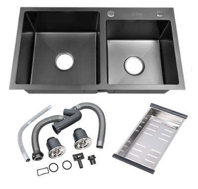 AIYI STAINLESS STEEL DOUBLE SINK BLACK WITH COLANDER