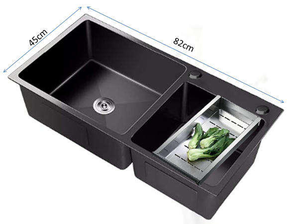 AIYI STAINLESS STEEL DOUBLE SINK BLACK WITH COLANDER