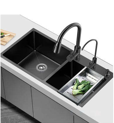 AIYI STAINLESS STEEL DOUBLE SINK BLACK WITH COLANDER