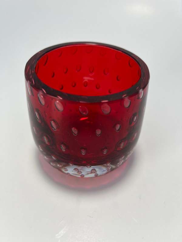 2 x Red Glass Tumblers  Controlled Bubble Design