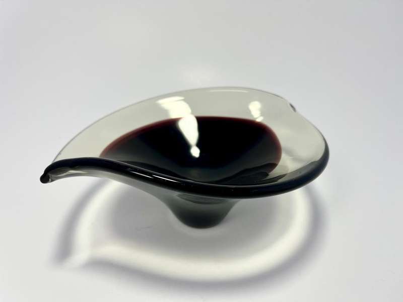 Vintage Burgundy Clear Glass Ashtray / Bowl