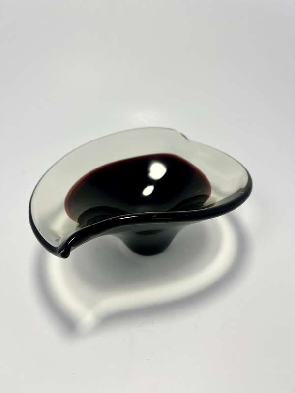 Vintage Burgundy Clear Glass Ashtray / Bowl