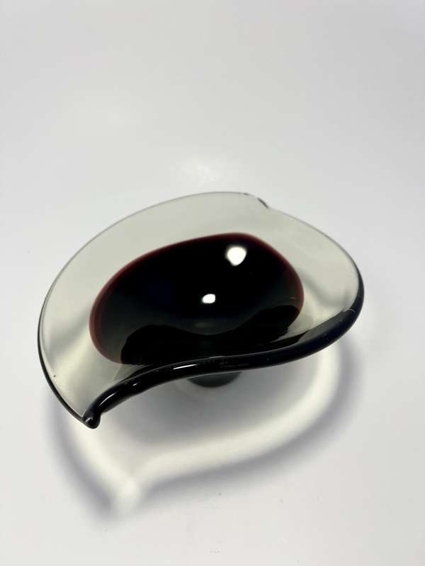 Vintage Burgundy Clear Glass Ashtray / Bowl