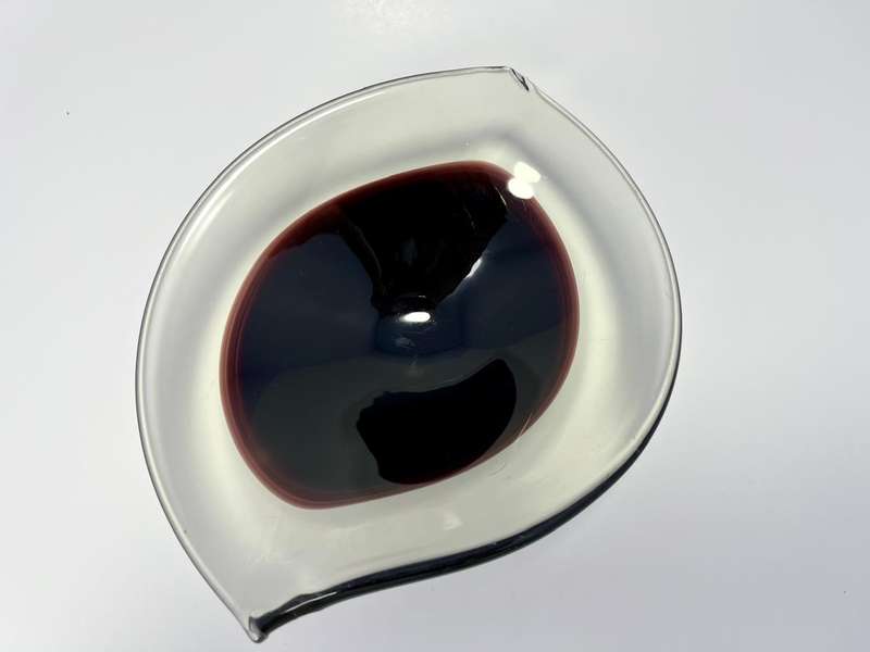 Vintage Burgundy Clear Glass Ashtray / Bowl