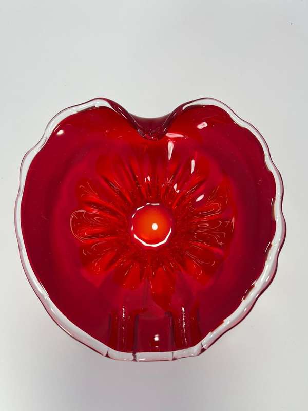 Vintage Red Glass Ashtray/Bowl  Flower Design