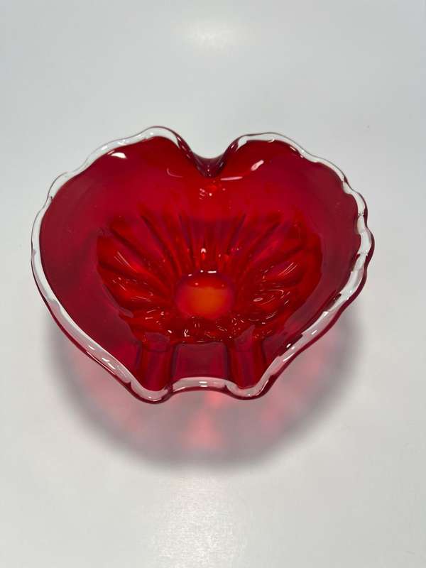 Vintage Red Glass Ashtray/Bowl  Flower Design