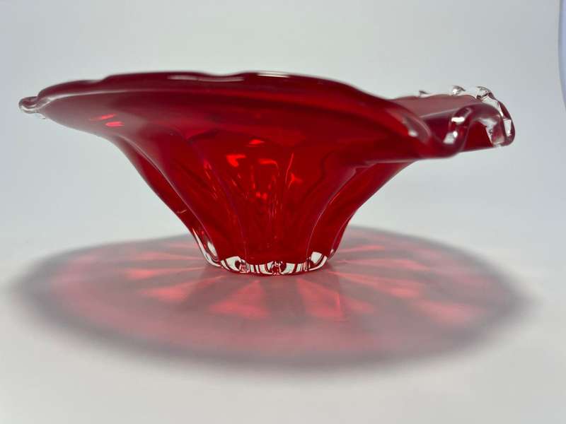 Vintage Red Glass Ashtray/Bowl  Flower Design