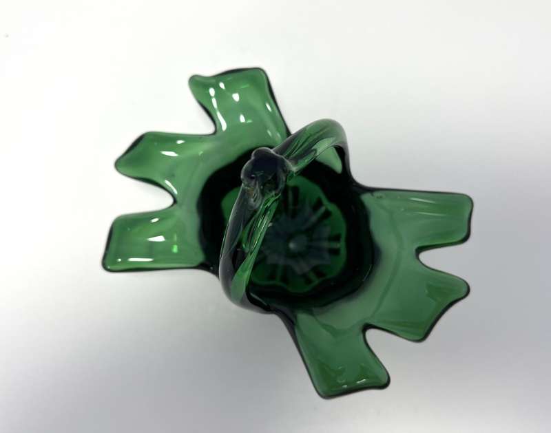 Vintage Green Glass Basket  Mid-Century Trinket Dish