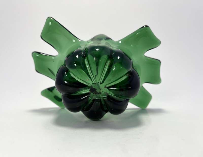 Vintage Green Glass Basket  Mid-Century Trinket Dish