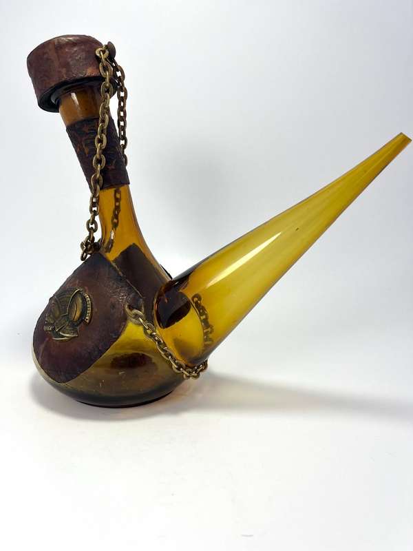 Vintage Traditional Spanish Amber Handblown Glass Porron Wine Decanter  1970s