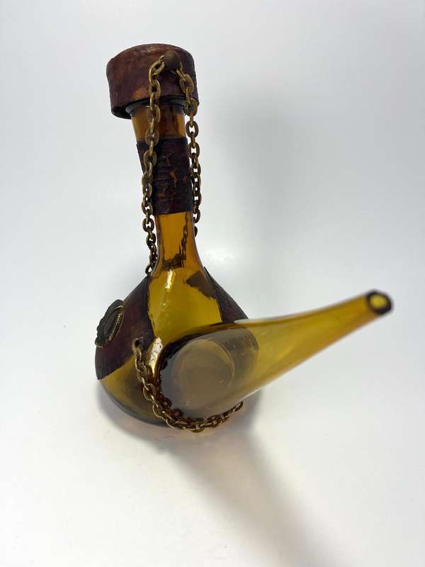Vintage Traditional Spanish Amber Handblown Glass Porron Wine Decanter  1970s