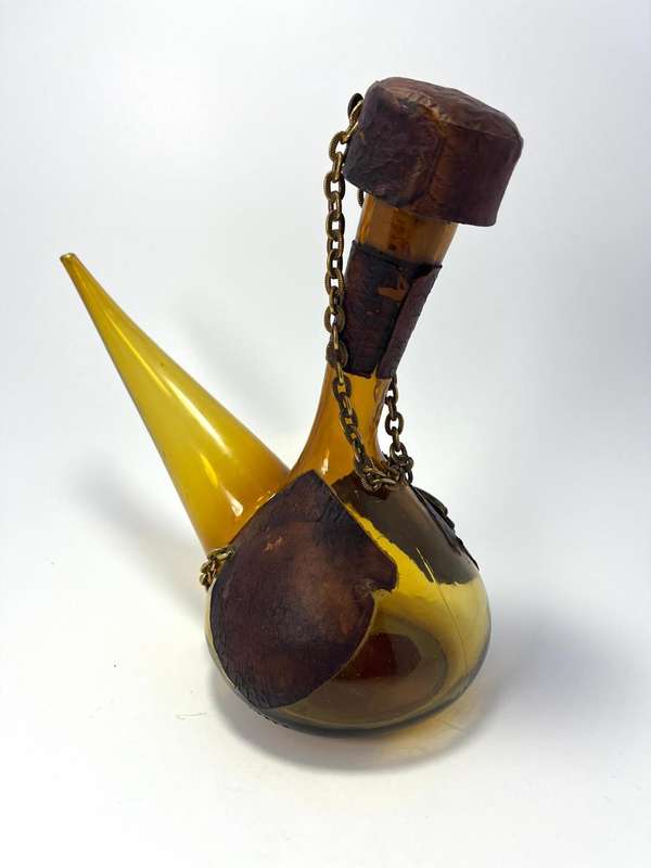 Vintage Traditional Spanish Amber Handblown Glass Porron Wine Decanter  1970s