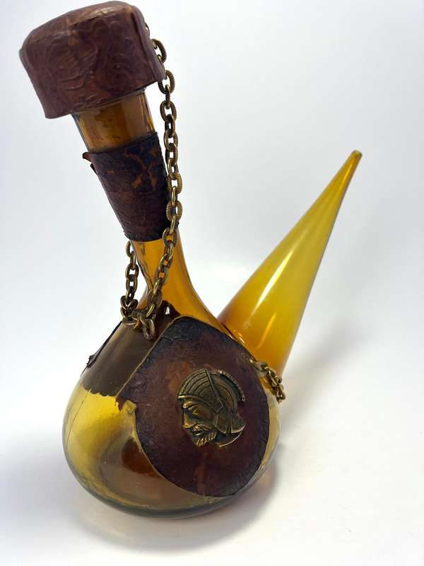 Vintage Traditional Spanish Amber Handblown Glass Porron Wine Decanter  1970s
