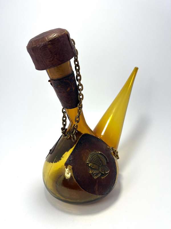 Vintage Traditional Spanish Amber Handblown Glass Porron Wine Decanter  1970s
