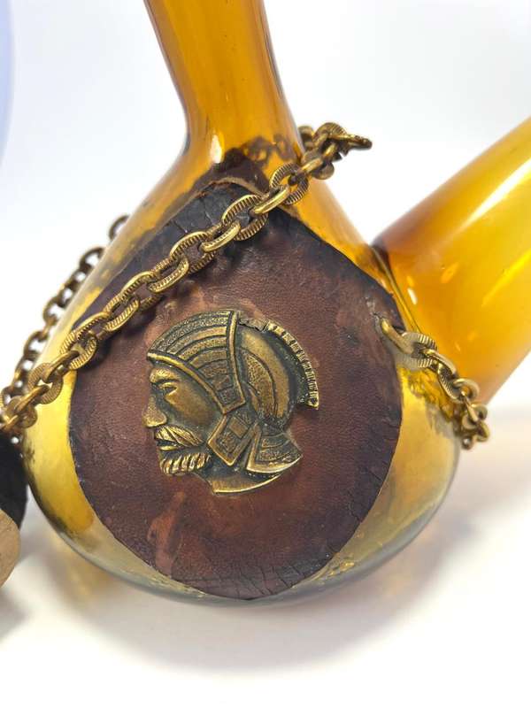 Vintage Traditional Spanish Amber Handblown Glass Porron Wine Decanter  1970s