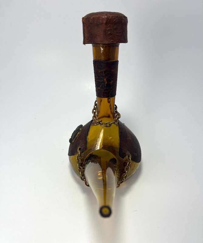 Vintage Traditional Spanish Amber Handblown Glass Porron Wine Decanter  1970s