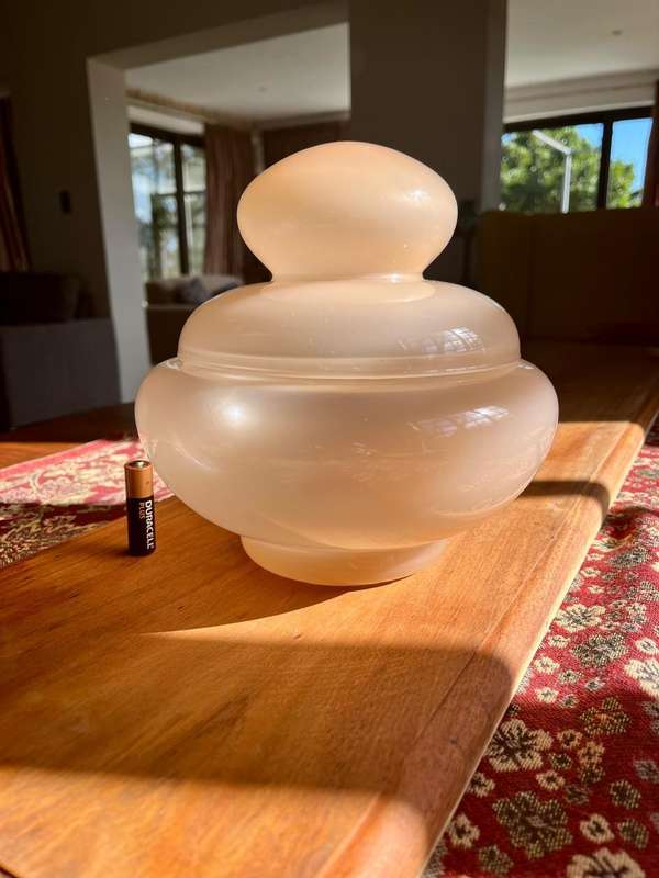 Art Deco Handblown Jar with Lid  Soft Peach Colour (200 x 200mm)