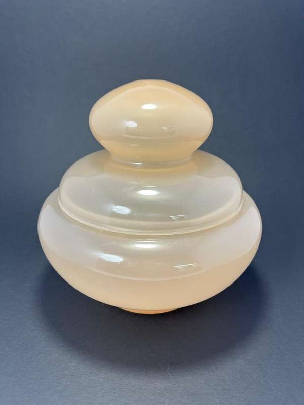 Art Deco Handblown Jar with Lid  Soft Peach Colour (200 x 200mm)