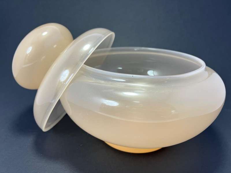 Art Deco Handblown Jar with Lid  Soft Peach Colour (200 x 200mm)