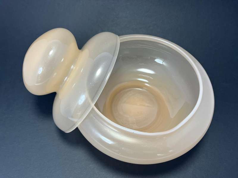 Art Deco Handblown Jar with Lid  Soft Peach Colour (200 x 200mm)