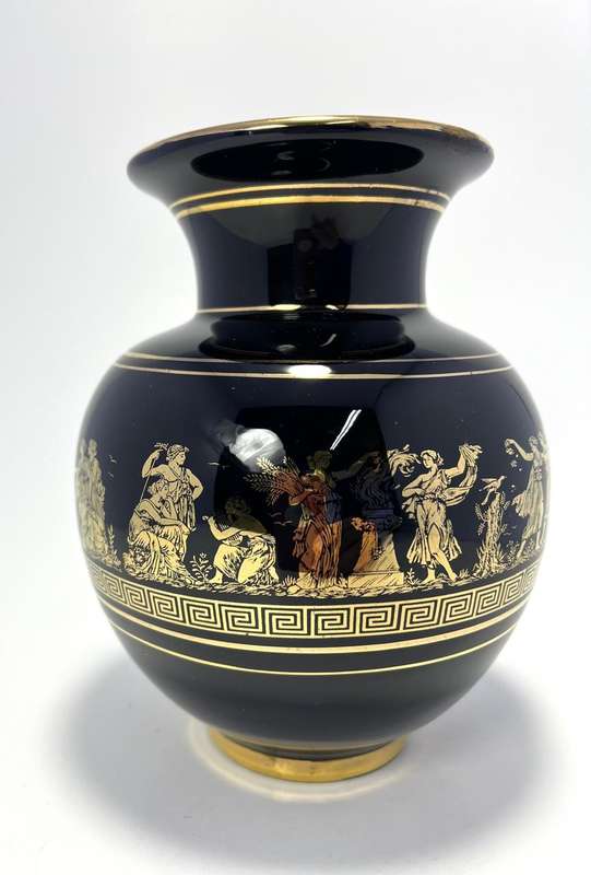 Vintage Greek 24K Gold Ceramic Mini Vase  Handmade in Greece