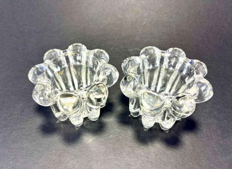 Pair of Vintage French-Style Bubble Glass Candle Holders  1960s