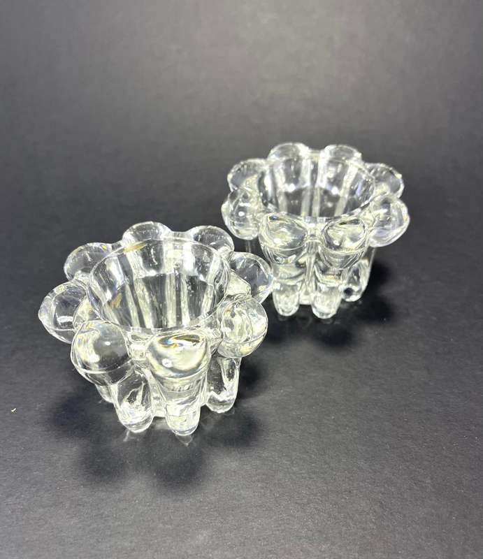 Pair of Vintage French-Style Bubble Glass Candle Holders  1960s