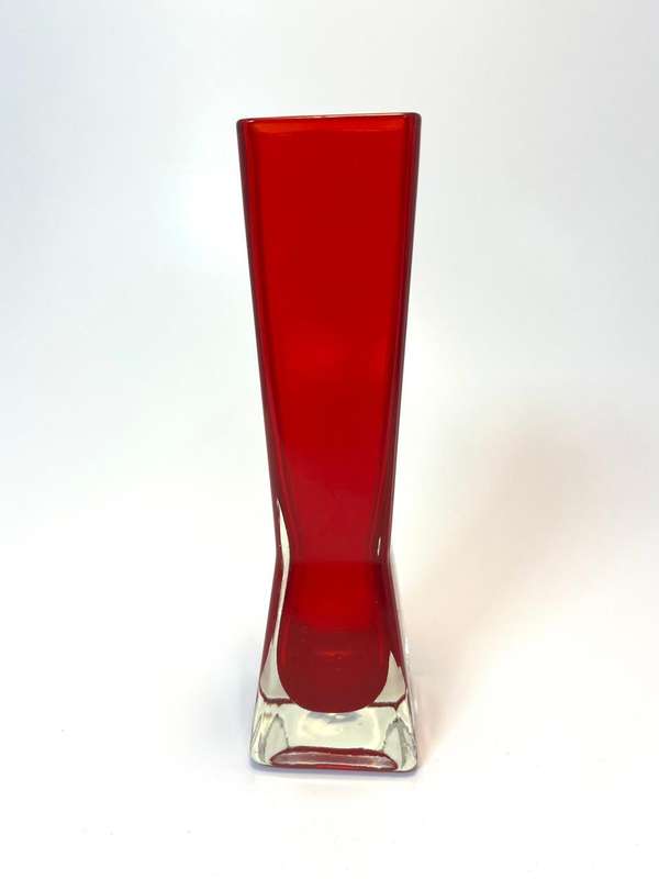 Vintage Ruby Red Bud Vase with Clear Base