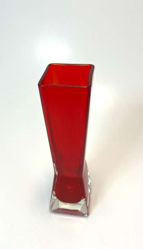 Vintage Ruby Red Bud Vase with Clear Base