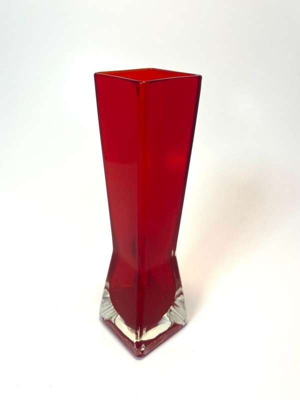 Vintage Ruby Red Bud Vase with Clear Base
