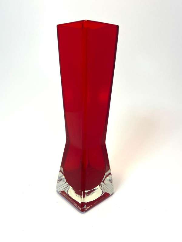Vintage Ruby Red Bud Vase with Clear Base