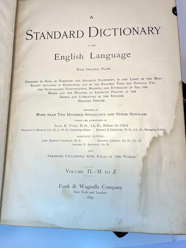 Antique 1899 Standard Dictionary of the English Language  Volumes 1 & 2 (Subscription Edition) | Fu