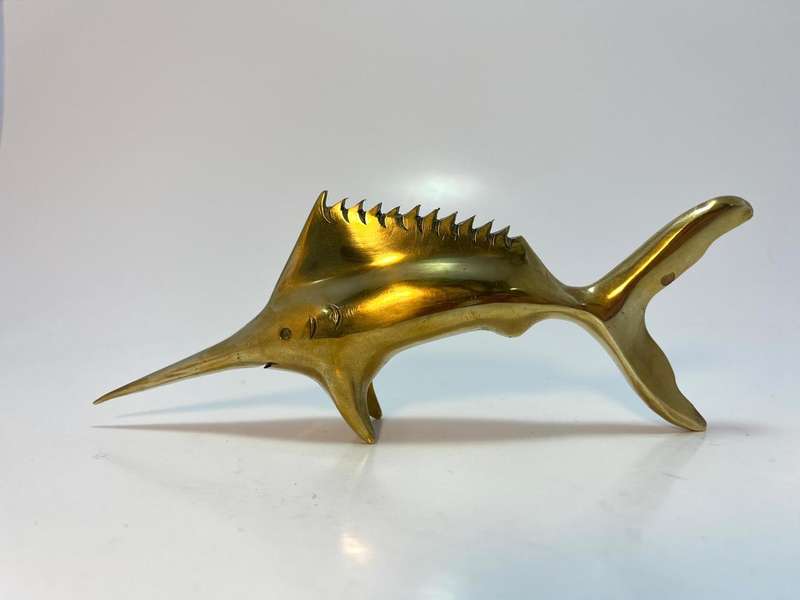 Vintage Brass Swordfish Figurine | Marine Life Decor | 17 x 8 x 2.5cm
