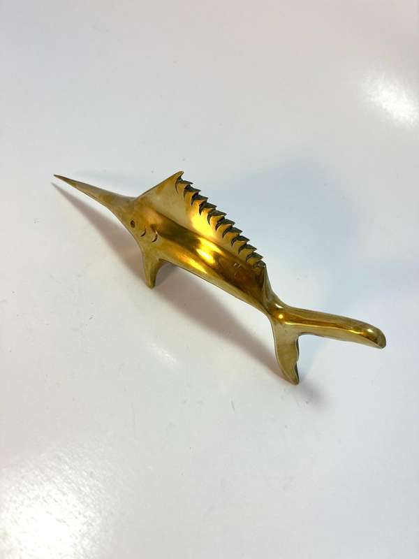 Vintage Brass Swordfish Figurine | Marine Life Decor | 17 x 8 x 2.5cm