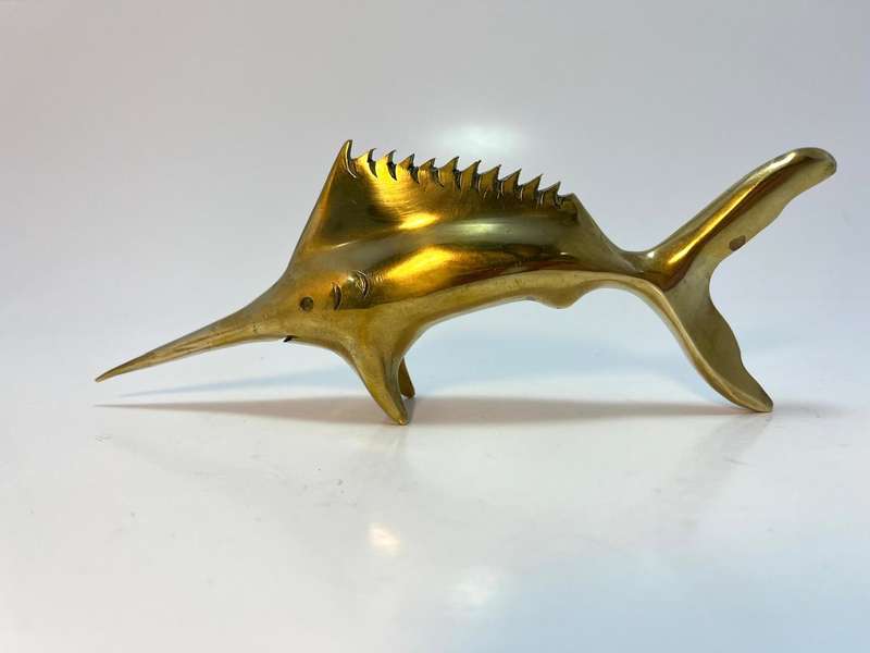 Vintage Brass Swordfish Figurine | Marine Life Decor | 17 x 8 x 2.5cm