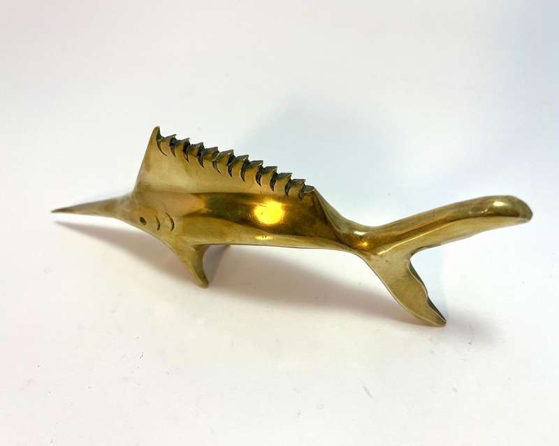 Vintage Brass Swordfish Figurine | Marine Life Decor | 17 x 8 x 2.5cm