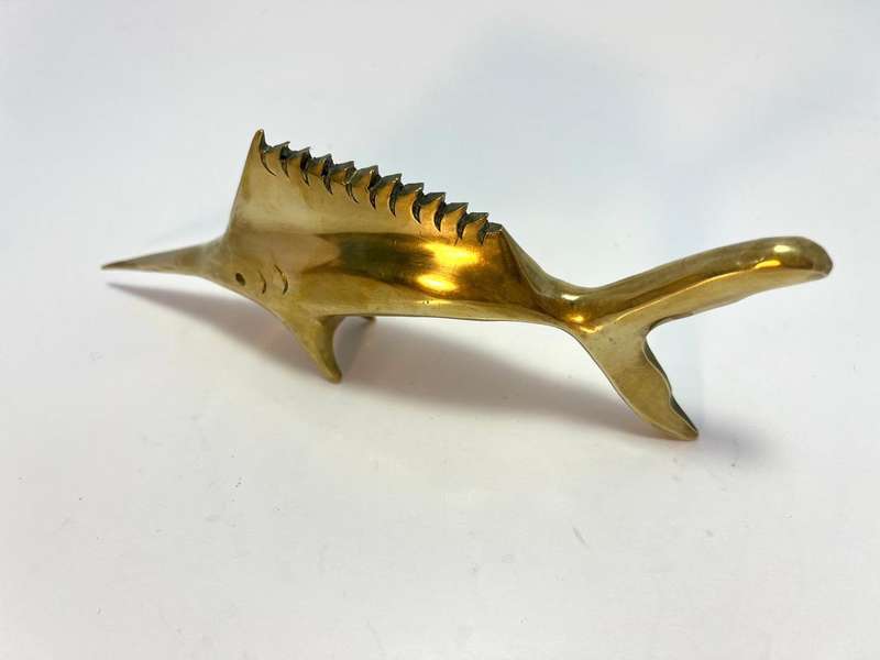 Vintage Brass Swordfish Figurine | Marine Life Decor | 17 x 8 x 2.5cm
