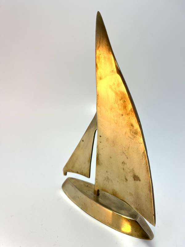 Vintage Brass Sailboat Figurine | Made in USA | 19 x 13 x 3cm