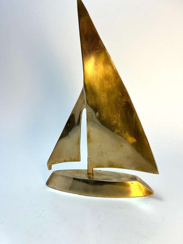 Vintage Brass Sailboat Figurine | Made in USA | 19 x 13 x 3cm