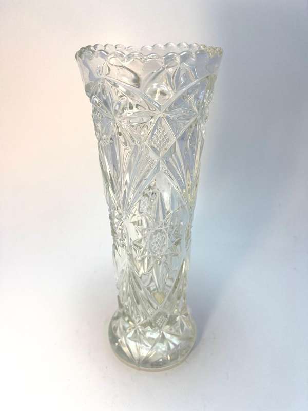 Vintage Lead Crystal Vase | Mid-Century Hand Cut Art Glass | 25 x 9cm