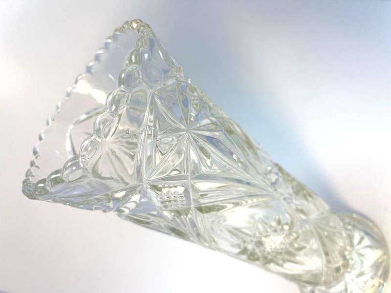 Vintage Lead Crystal Vase | Mid-Century Hand Cut Art Glass | 25 x 9cm