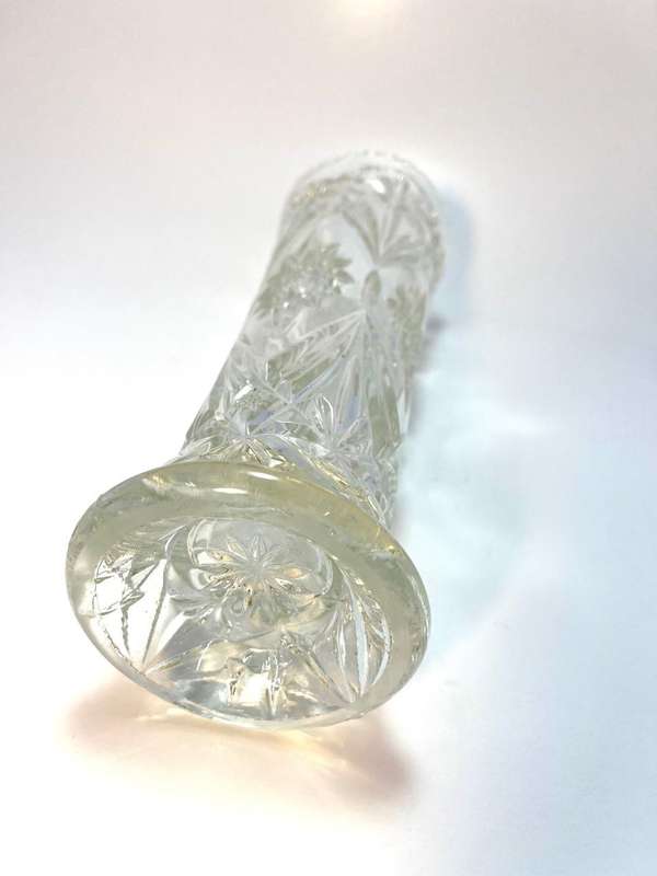 Vintage Lead Crystal Vase | Mid-Century Hand Cut Art Glass | 25 x 9cm