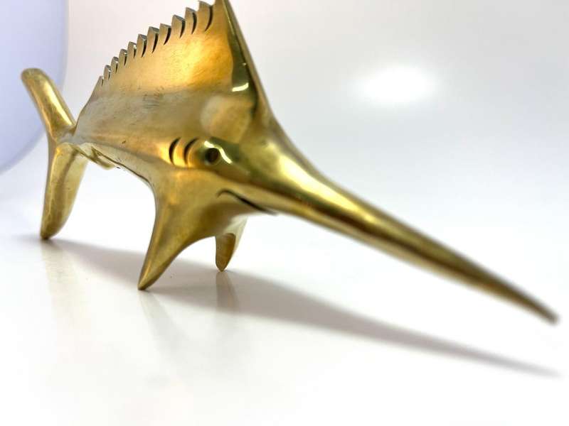 Vintage Brass Swordfish Figurine | Marine Life Decor | 17 x 8 x 2.5cm