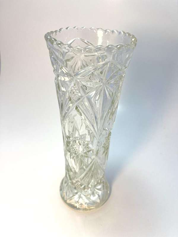Vintage Lead Crystal Vase | Mid-Century Hand Cut Art Glass | 25 x 9cm