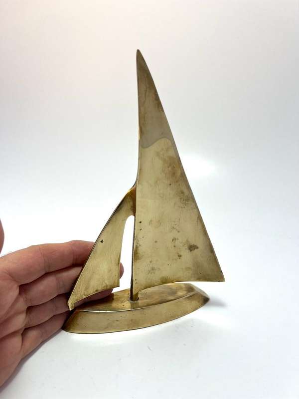 Vintage Brass Sailboat Figurine | Made in USA | 19 x 13 x 3cm