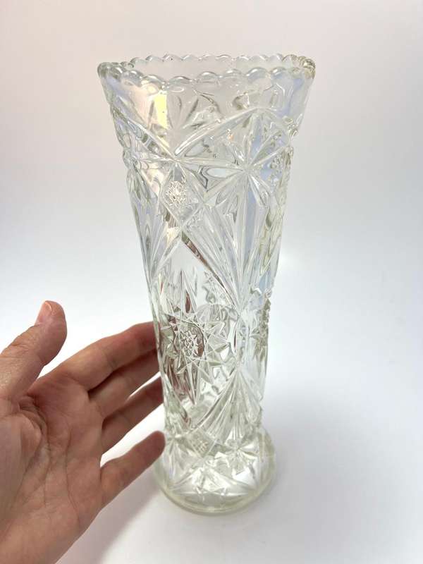 Vintage Lead Crystal Vase | Mid-Century Hand Cut Art Glass | 25 x 9cm